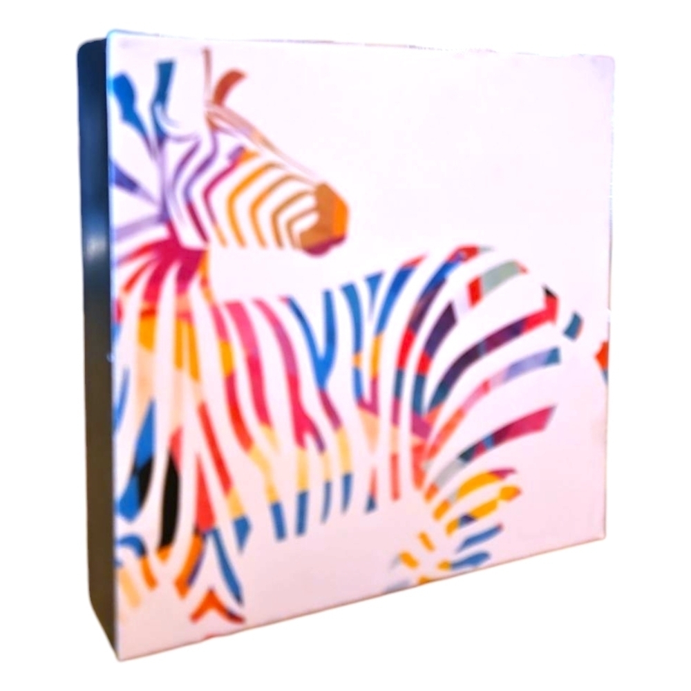 Colorful Rainbow Zebra Art Print, 6" x 6" x 1.5", NWOT - Picture 2 of 3